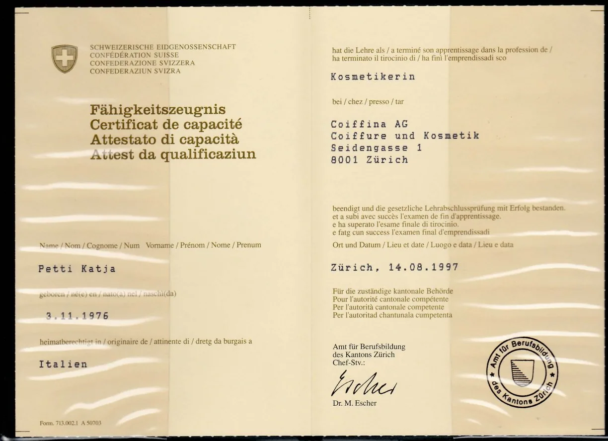 Eidgenössisches Fähigkeitszeugnis Kosmetikerin